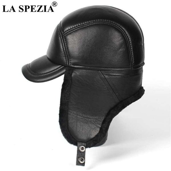 berets la spezia winter hat men genuine leather sheepskin bomber earflap black warm thick ski snow windproof male russian, Blue;gray