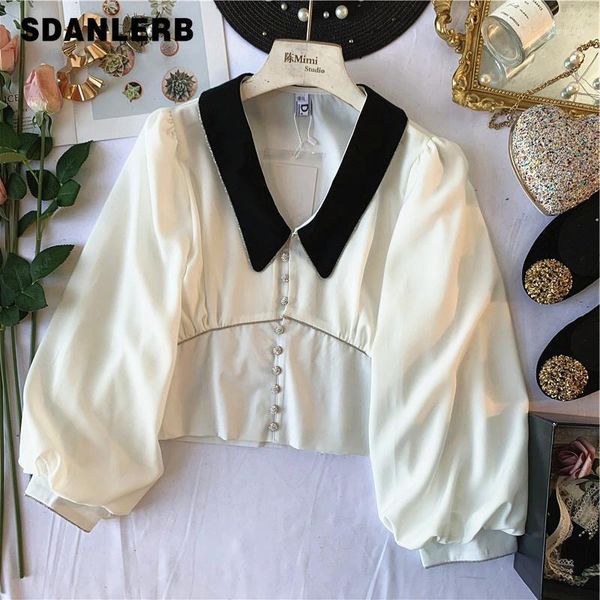 spring women shirts casual chiffon lantern sleeve white black rhinestone buckle shirt blouse button crop women's blouses &
spring women shirts casual chiffon lantern sleeve white black rhinestone buckle shirt blouse button crop women's blouses &