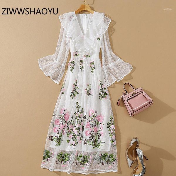 elegant white lace flower embroidery party long dress women v-neck flared sleeves runway casual dresses, Black;gray
elegant white lace flower embroidery party long dress women v-neck flared sleeves runway casual dresses, Black;gray