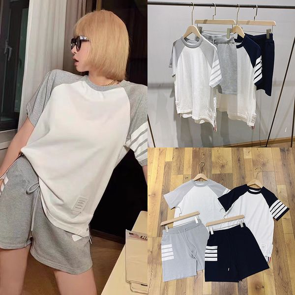 tb summer new simple ice hemp four bar casual color blocking stripe short sleeve t-shirt shorts two piece set, White
tb summer new simple ice hemp four bar casual color blocking stripe short sleeve t-shirt shorts two piece set, White