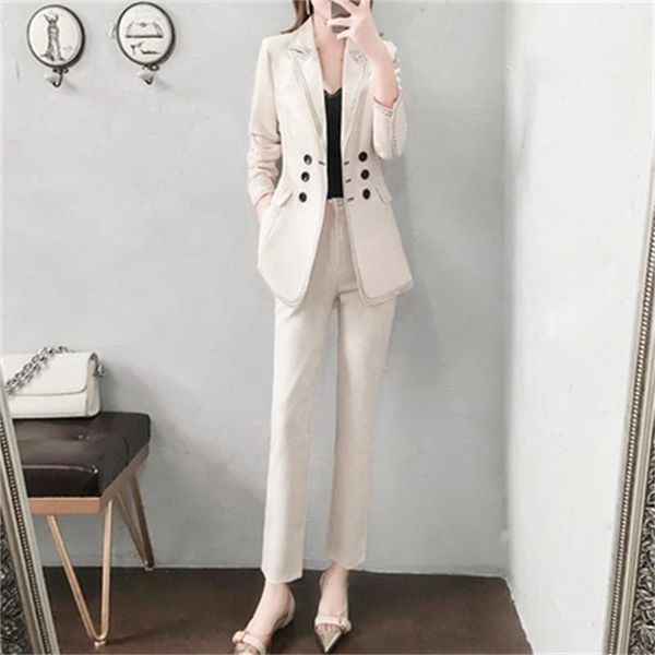fashion suit female fall high-end british style temperament casual double-breasted small + pant two-piece women's two piece pants, White
fashion suit female fall high-end british style temperament casual double-breasted small + pant two-piece women's two piece pants, White