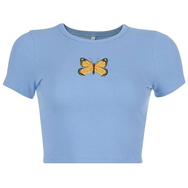 women's t-shirt female crop girls butterfly print round collar short sleeve pullover for summer green/yellow/blue, White
women's t-shirt female crop girls butterfly print round collar short sleeve pullover for summer green/yellow/blue, White