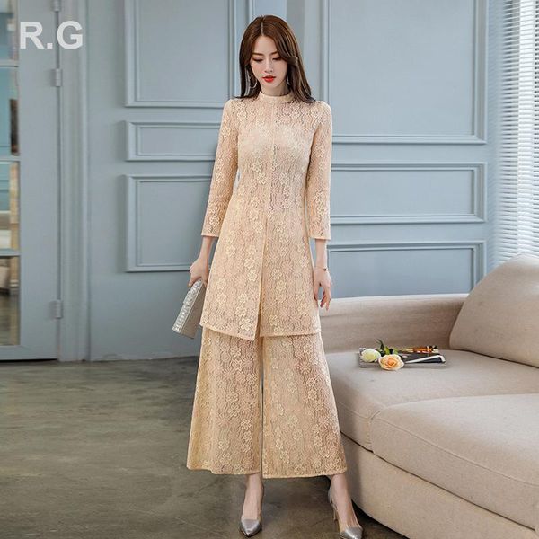women elegant lace pants suit long sleeve coat jacket wide leg pant suits office lady 2 piece set autumn plus size 2xl women's two, White
women elegant lace pants suit long sleeve coat jacket wide leg pant suits office lady 2 piece set autumn plus size 2xl women's two, White