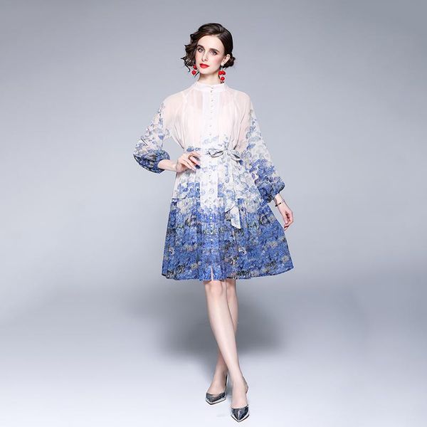 casual dresses vintage women puff sleeve dress runway summer print single breasted stand collar party vestidos, Black;gray
casual dresses vintage women puff sleeve dress runway summer print single breasted stand collar party vestidos, Black;gray