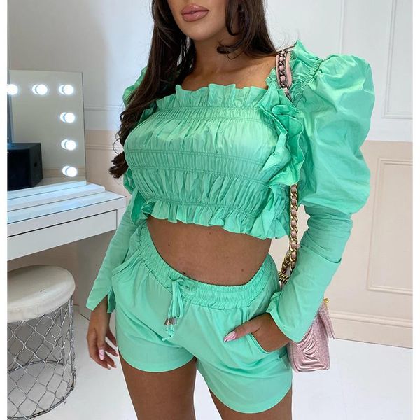 women's tracksuits zoepo summer puff sleeve solid suits women fashion fold slim ruffles suit elegant pockets shorts female ladies, Gray
women's tracksuits zoepo summer puff sleeve solid suits women fashion fold slim ruffles suit elegant pockets shorts female ladies, Gray