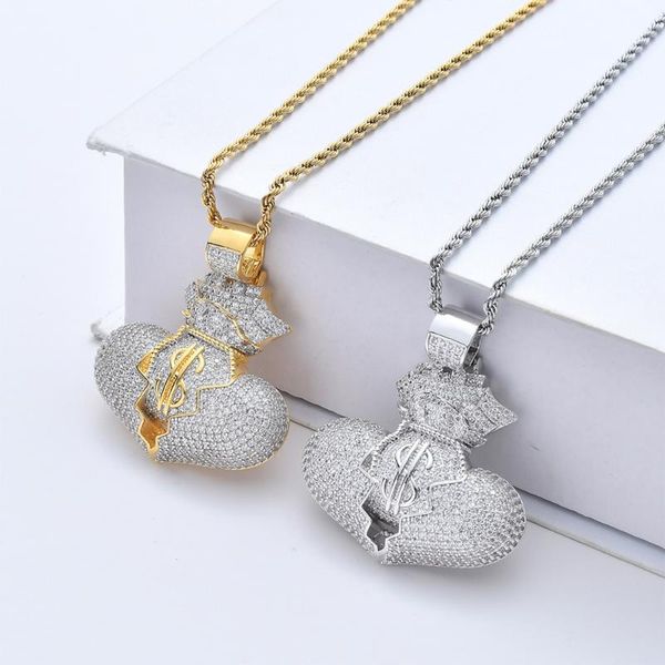 pendant necklaces solid broken heart with us money bag bling copper micro pave cz stones necklace hip hop jewelry gift, Silver
pendant necklaces solid broken heart with us money bag bling copper micro pave cz stones necklace hip hop jewelry gift, Silver