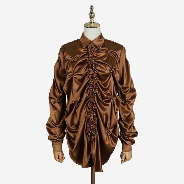 women's blouses & shirts spring loose long for women irregular pleated pearls satin fabric dress elegant fashion single breasted lapel, White
women's blouses & shirts spring loose long for women irregular pleated pearls satin fabric dress elegant fashion single breasted lapel, White