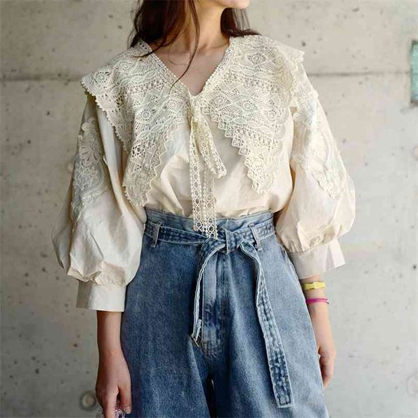spring autumn women's blouse french retro embroidery v-neck lace loose puff sleeve solid color female s ll368 210506, White
spring autumn women's blouse french retro embroidery v-neck lace loose puff sleeve solid color female s ll368 210506, White