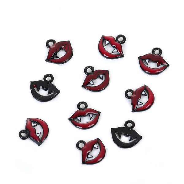 

doreen beads zinc based alloy charms lip pendant black wine red painting halloween 13mm( 4/8") x 12mm( 4/8"), 10 pcs, Silver