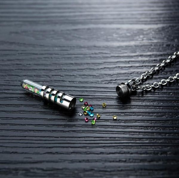 pendant necklaces stainless steel and glass screw thread perfume necklace keepsake memorial secret box, Silver
pendant necklaces stainless steel and glass screw thread perfume necklace keepsake memorial secret box, Silver