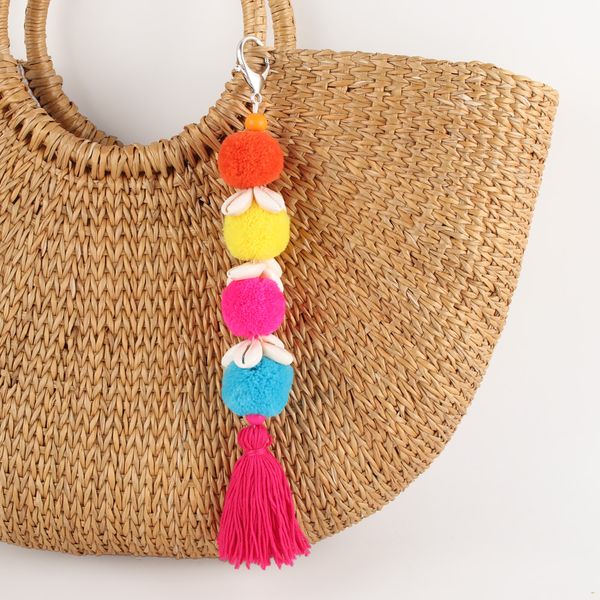 new women bag jewelry shell long tassel keychain boho colorful pompon keyring for women trinket gift, Silver
new women bag jewelry shell long tassel keychain boho colorful pompon keyring for women trinket gift, Silver