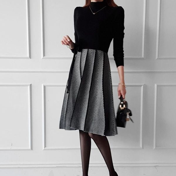 casual dresses spring fall winter women's korean eleagant black knitted patchwork sweater pleated lace up vintage dress vestido, Black;gray
casual dresses spring fall winter women's korean eleagant black knitted patchwork sweater pleated lace up vintage dress vestido, Black;gray