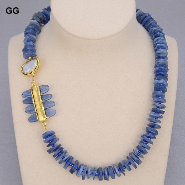 guaiguai jewelry natural 21" blue kyanite rough beads gold color plated white biwa pearl choker necklace for women chains, Silver
guaiguai jewelry natural 21" blue kyanite rough beads gold color plated white biwa pearl choker necklace for women chains, Silver