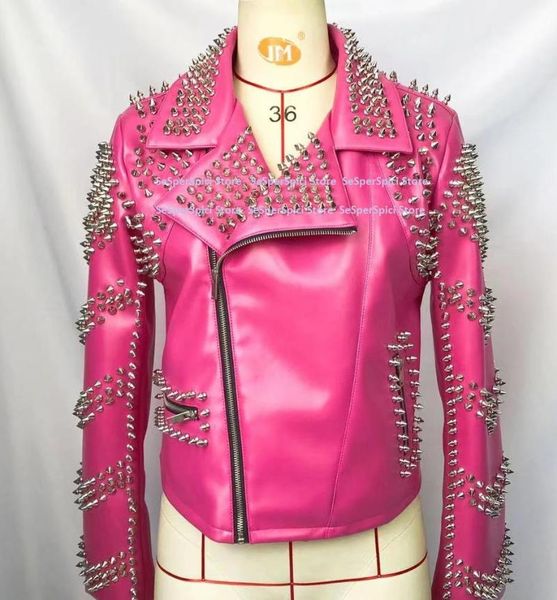 women's leather & faux full rivet jacket motobike cool punk rock pink coat chic yuppie stage show costumes drum guitar dj club, Black
women's leather & faux full rivet jacket motobike cool punk rock pink coat chic yuppie stage show costumes drum guitar dj club, Black