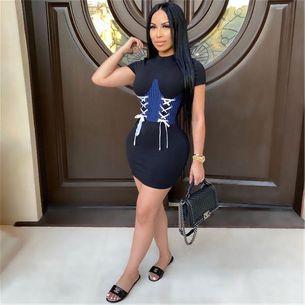 womens slim short sleeve dresses fashion trend summer round neck casual skinny skirts designer female bodycon dress, White;black
womens slim short sleeve dresses fashion trend summer round neck casual skinny skirts designer female bodycon dress, White;black