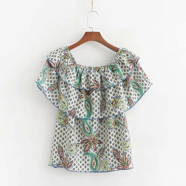 women's blouses & shirts women slash neck cascading ruffle printed shirt smock female blouse 2021 summer blusas mujer s5786, White
women's blouses & shirts women slash neck cascading ruffle printed shirt smock female blouse 2021 summer blusas mujer s5786, White