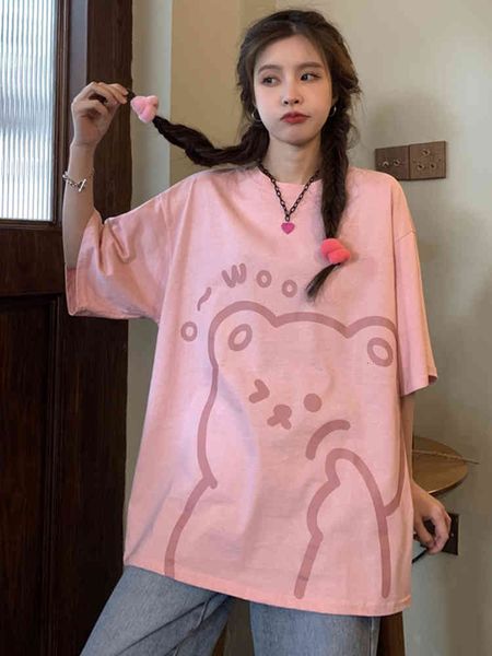 women's t-shirt shirt tshirt summer short sleeve t-shirt large loose medium length bear design 67cg, White
women's t-shirt shirt tshirt summer short sleeve t-shirt large loose medium length bear design 67cg, White