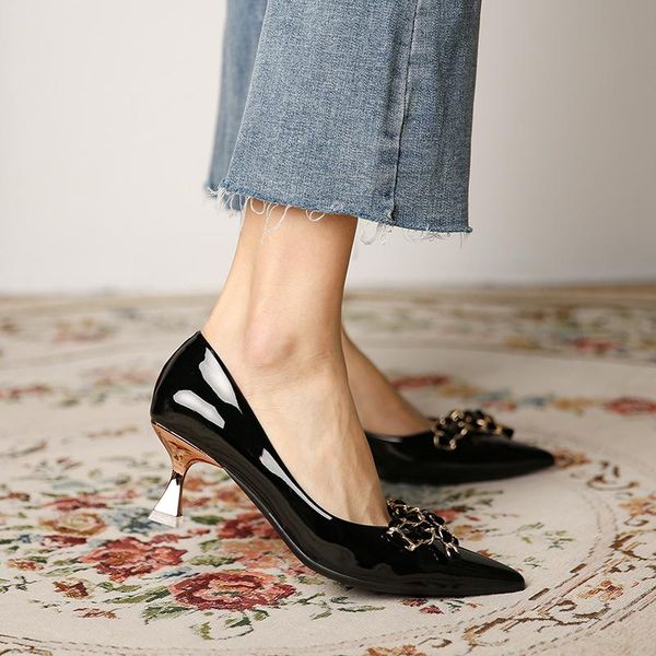 womens pointed toe metal chains strange high heel pumps patent leather shoes ol low 2colors 2021 dress, Black
womens pointed toe metal chains strange high heel pumps patent leather shoes ol low 2colors 2021 dress, Black