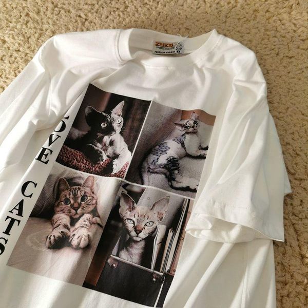 women's t-shirt niche design four cats printed kawaii t shirts fashion high street couples cotton summer loose o-neck casual teens clo, White
women's t-shirt niche design four cats printed kawaii t shirts fashion high street couples cotton summer loose o-neck casual teens clo, White