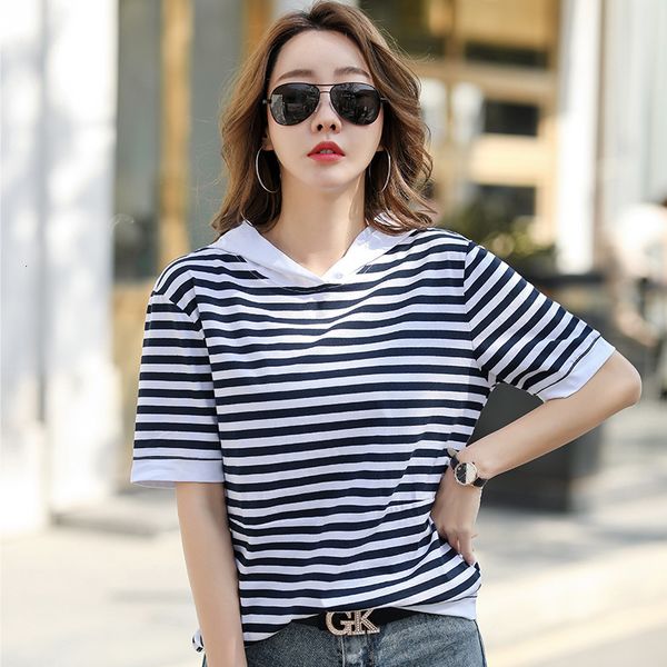t-shirt 2021 summer loose stripe hooded short sleeve t-shirt for women's slim fit and korean top, White
t-shirt 2021 summer loose stripe hooded short sleeve t-shirt for women's slim fit and korean top, White