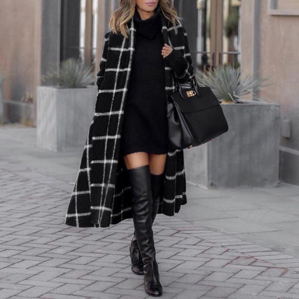 women's wool & blends women plaid winter hooded coat jacket warm slim long overcoat outwear 2021 elegant retro basic jackets, Black 
women's wool & blends women plaid winter hooded coat jacket warm slim long overcoat outwear 2021 elegant retro basic jackets, Black