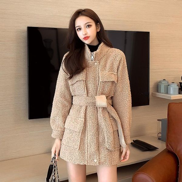 women's fur & faux winter and autumn fleece sheepskin slim waist warm coat long style thermal parkas female eeds, Black
women's fur & faux winter and autumn fleece sheepskin slim waist warm coat long style thermal parkas female eeds, Black