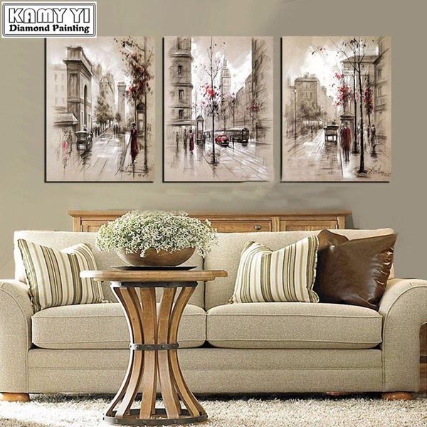 diamond painting round drill diy tree embroidery triptych european style home decor whole mosaic needlework 3d