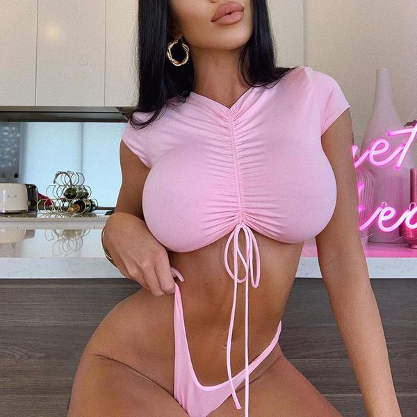 women pink solid bikini mujer thong swimsuit female sweet bandage swimwear short sleeve bathing suit two piece bathers one-piece suits
women pink solid bikini mujer thong swimsuit female sweet bandage swimwear short sleeve bathing suit two piece bathers one-piece suits