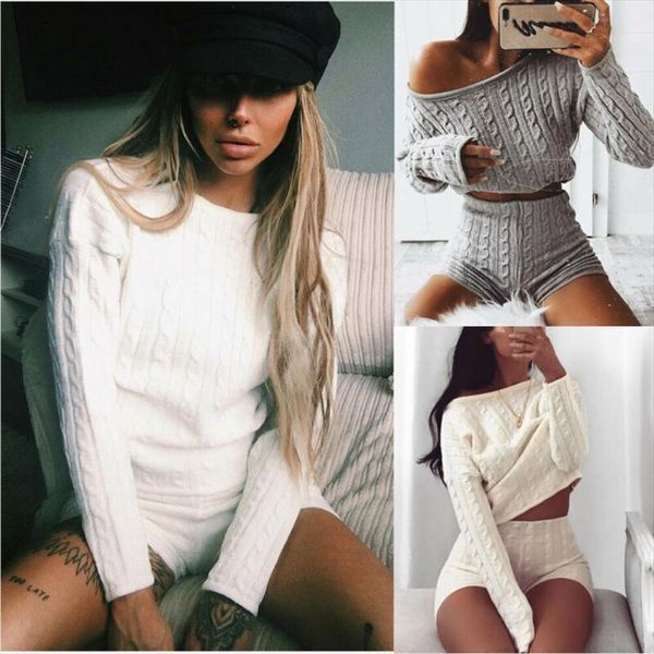 2 piece knitted outfits womens pants long sleeve crop and bodycon shorts suit winter set, White
2 piece knitted outfits womens pants long sleeve crop and bodycon shorts suit winter set, White