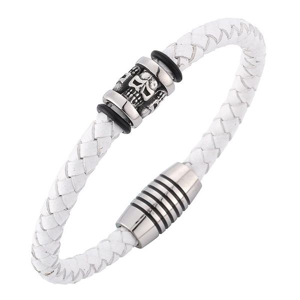 charm bracelets simple men jewelry punk skeleton skull bracelet white braided leather magnetic clasps man bracelete gift sp0200, Golden;silver
charm bracelets simple men jewelry punk skeleton skull bracelet white braided leather magnetic clasps man bracelete gift sp0200, Golden;silver