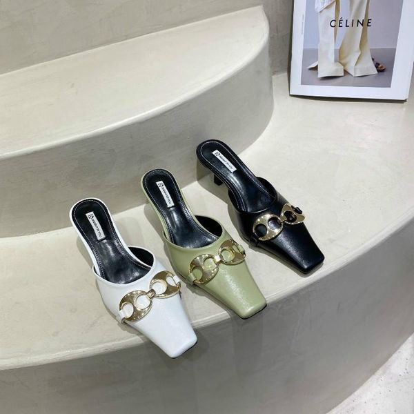 gold buckle kitten heel women mules slides vintage square toe outdoor slippers elegant med ladies shoes, Black
gold buckle kitten heel women mules slides vintage square toe outdoor slippers elegant med ladies shoes, Black