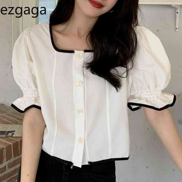 ezgaga contrast short puff sleeve women blouse square collar crop single-breasted summer slim sweet shirts korean fashion 210430, White
ezgaga contrast short puff sleeve women blouse square collar crop single-breasted summer slim sweet shirts korean fashion 210430, White
