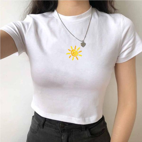 women's t-shirt sun printing t shirt women kawaii cartoon europe and america style crop summer fashion slim tee, White
women's t-shirt sun printing t shirt women kawaii cartoon europe and america style crop summer fashion slim tee, White
