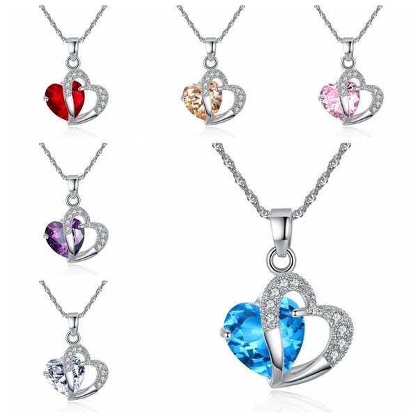 wholesale european and american amethyst colorful zircon heart necklace crystal pendant clavicular chain, Silver
wholesale european and american amethyst colorful zircon heart necklace crystal pendant clavicular chain, Silver