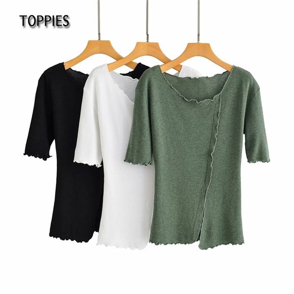 women asymetical t-shirts u-collar solid color ruffles hem female slim 210421, White
women asymetical t-shirts u-collar solid color ruffles hem female slim 210421, White