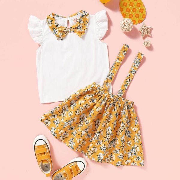clothing sets toddler girls baby short sleeve shirt yellow floral print suspender skirt girl dress summer clothes, White
clothing sets toddler girls baby short sleeve shirt yellow floral print suspender skirt girl dress summer clothes, White