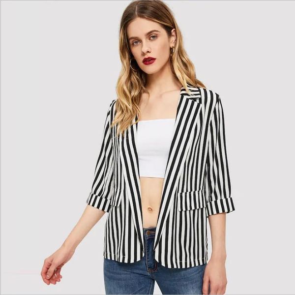women's suits & blazers fashion women clothing slim vertical striped notched casual small blazer female winter thin coat formal s070, White;black
women's suits & blazers fashion women clothing slim vertical striped notched casual small blazer female winter thin coat formal s070, White;black