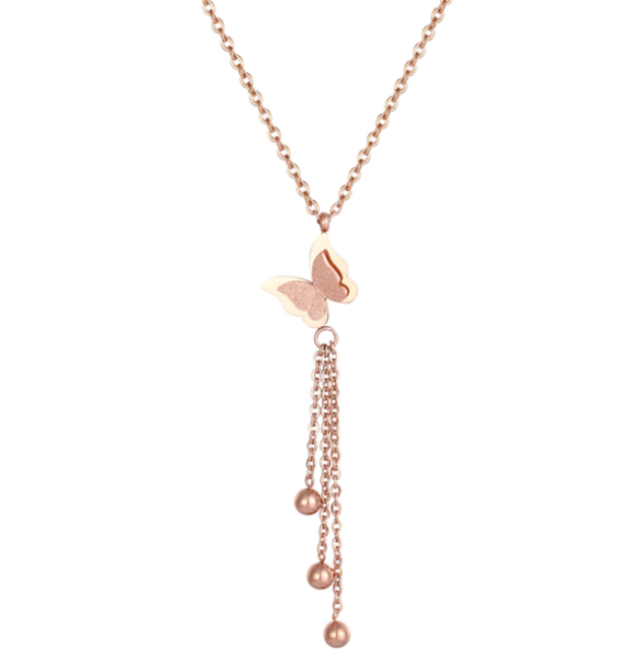 fashion frosted double layer butterfly long tassel clavicle chain temperament all-match necklace rose gold titanium steel female pendant nec, Silver
fashion frosted double layer butterfly long tassel clavicle chain temperament all-match necklace rose gold titanium steel female pendant nec, Silver