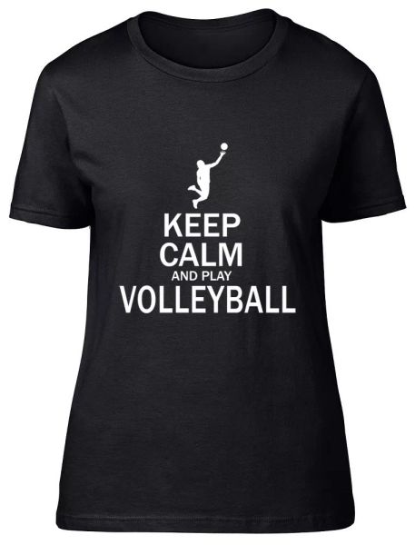 keep calm and play volleyball ladies womens fitted t-shirt, White;black