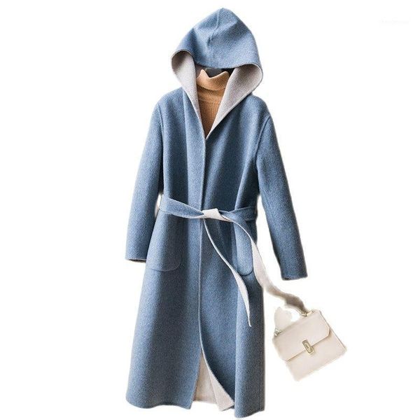 women's wool & blends double-sided overcoat two-tone woolen coat loose hooded cashmere outerwear female windbreaker belt clothes, Black
women's wool & blends double-sided overcoat two-tone woolen coat loose hooded cashmere outerwear female windbreaker belt clothes, Black