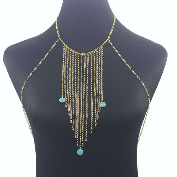 body chain fashion metal tassel chest turquoise body chain bohemian beach bikini pendant necklace, Silver
body chain fashion metal tassel chest turquoise body chain bohemian beach bikini pendant necklace, Silver