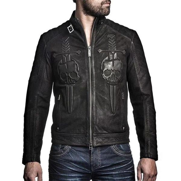men's leather & faux black skull print genuine cowhide jacket motorcycle distressed autumn coat
men's leather & faux black skull print genuine cowhide jacket motorcycle distressed autumn coat