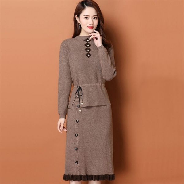 two-piece drawstring long sleeve button sweater female solid color elastic band knee-length knitted skirt women sets 210427, White
two-piece drawstring long sleeve button sweater female solid color elastic band knee-length knitted skirt women sets 210427, White