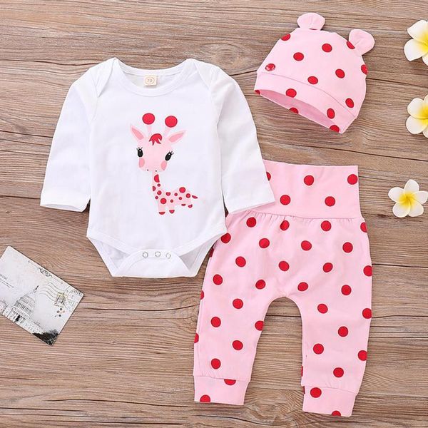 3pcs 0-18m baby autumn clothes set comfort soft long sleeve giraffe dot print kid girls temperament rompers pants cap clothing sets, White
3pcs 0-18m baby autumn clothes set comfort soft long sleeve giraffe dot print kid girls temperament rompers pants cap clothing sets, White
