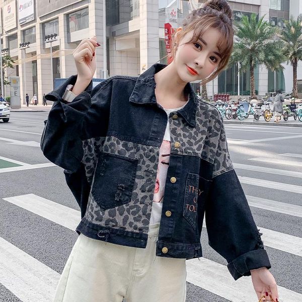 denim jacket for women 2021 autumn coat vintage leopard hole loose single-breasted large pocket cotton women's jackets, Black;brown
denim jacket for women 2021 autumn coat vintage leopard hole loose single-breasted large pocket cotton women's jackets, Black;brown