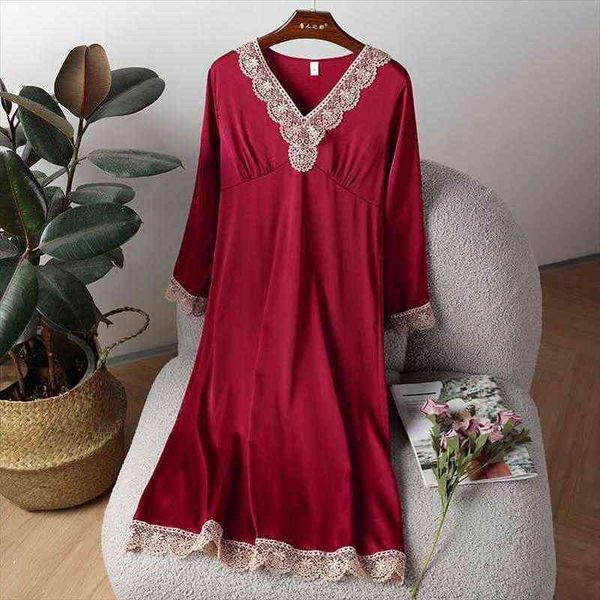 lace nightwear v neck womens sleepwears satin long sleeve nightgown summer thin home dressing gown sleeping skirt sleep dress, Black;red
lace nightwear v neck womens sleepwears satin long sleeve nightgown summer thin home dressing gown sleeping skirt sleep dress, Black;red