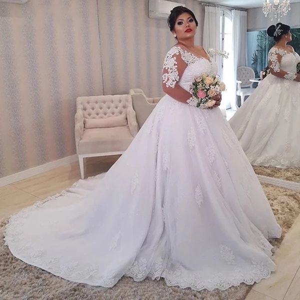 2021 african plus size wedding dresses poet long sleeves bridal gowns illusion bodice 3d-floral appliques sweep train bride dress custom mad, White
2021 african plus size wedding dresses poet long sleeves bridal gowns illusion bodice 3d-floral appliques sweep train bride dress custom mad, White