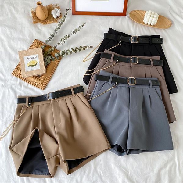 women's shorts 2021 high-waist-to-line suit wide-legged korean casual short office belt, White;black
women's shorts 2021 high-waist-to-line suit wide-legged korean casual short office belt, White;black
