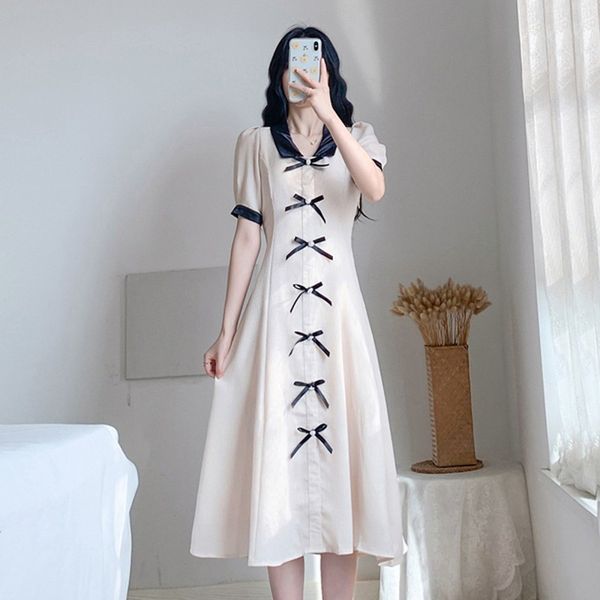 french vintage single-breasted bow dress summer women short puff sleeve sweet dress female elegant chiffon midi dress 210514, Black;gray
french vintage single-breasted bow dress summer women short puff sleeve sweet dress female elegant chiffon midi dress 210514, Black;gray