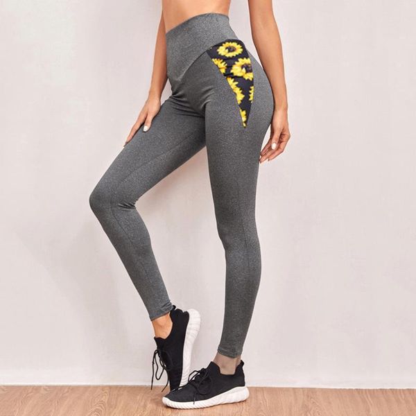 women's printed sunflower stitching slim long sports leggings yoga pants female's fitness running gym, Black
women's printed sunflower stitching slim long sports leggings yoga pants female's fitness running gym, Black